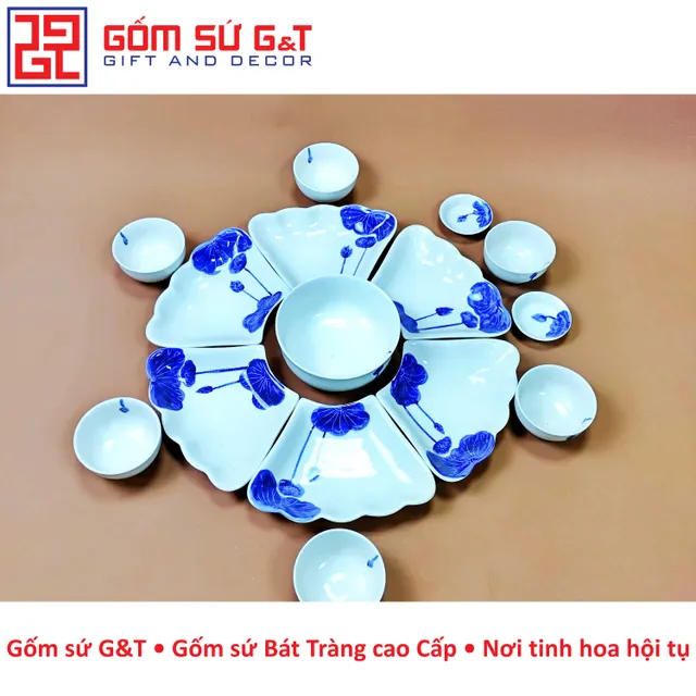 Bộ đồ ăn mặt trời vẽ sen