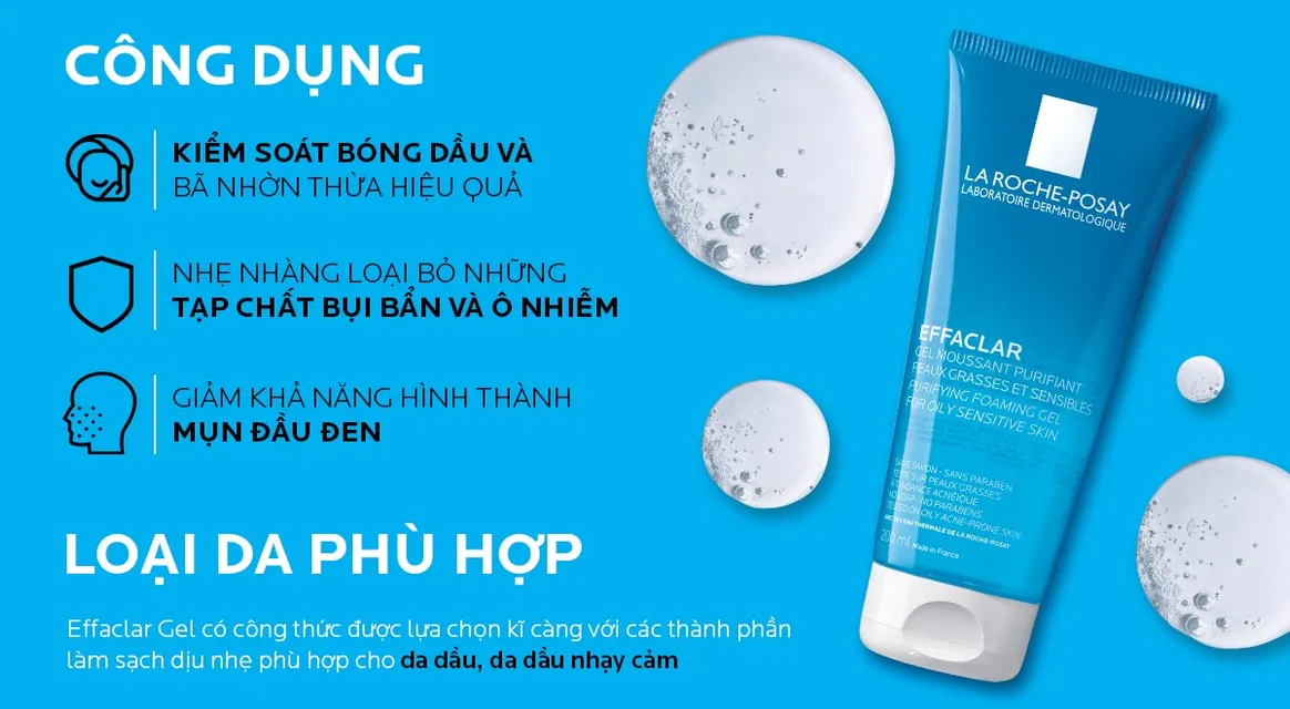 La Roche-Posay Effaclar Purifying Foaming Gel For Oily Sensitive Skin c&oacute; c&ocirc;ng thức được lựa chọn kĩ c&agrave;ng với c&aacute;c th&agrave;nh phần hoạt t&iacute;nh dịu nhẹ, ph&ugrave; hợp cho l&agrave;n da dầu, mụn & nhạy cảm.