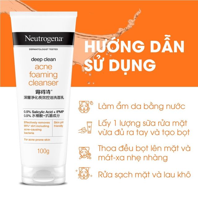 Sử dụng Sữa Rửa Mặt Neutrogena Deep Clean Acne Foaming Cleanser 2 lần mỗi ng&agrave;y để đạt hiệu quả chăm s&oacute;c da tối ưu.