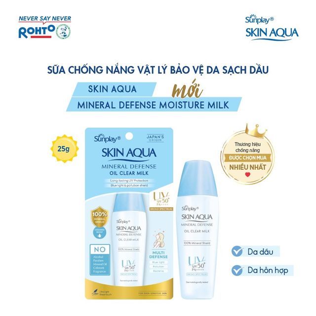 Sữa Chống Nắng Sunplay Vật L&yacute; Bảo Vệ Da Giảm Dầu 25g Skin Aqua Mineral Defense Oil Clear Milk SPF50+ PA++++
