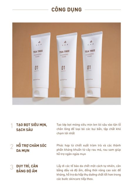 Sữa Rửa Mặt S.O.B Tea Tree Cleansing Foam c&oacute; khả năng tạo bọt mịn, gi&uacute;p l&agrave;m sạch s&acirc;u da m&agrave; kh&ocirc;ng g&acirc;y k&iacute;ch ứng.