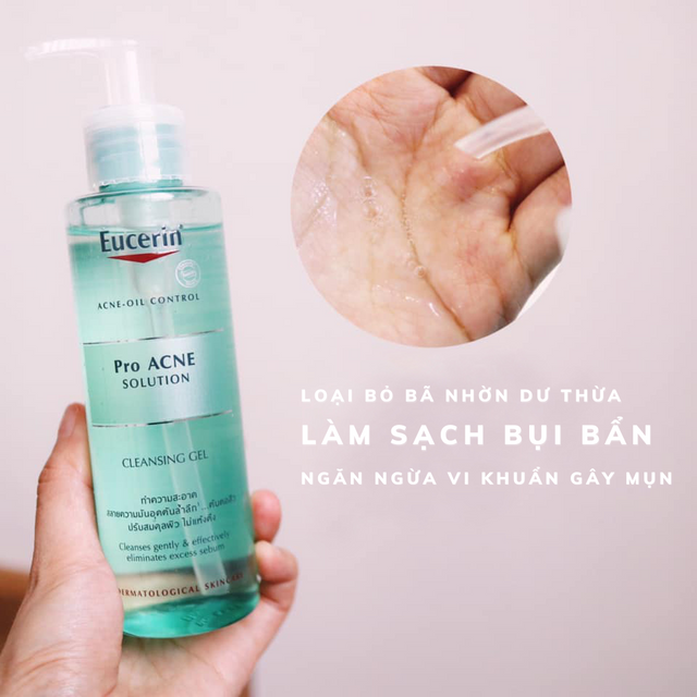 Sữa Rửa Mặt Eucerin ProAcne Solution Cleansing Gel c&oacute; c&ocirc;ng thức dịu nhẹ kh&ocirc;ng chứa x&agrave; ph&ograve;ng v&agrave; hương liệu
