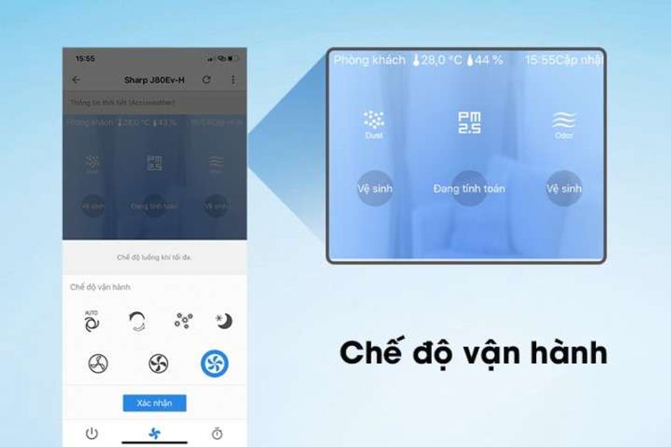 Điều khiển bằng điện thoại - M&aacute;y lọc kh&ocirc;ng kh&iacute; Sharp FP-J80EV-H