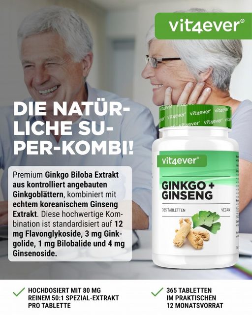 Viên uống bổ não Vit4ever Ginkgo + Gingsen vegan 365 viên Đức 3