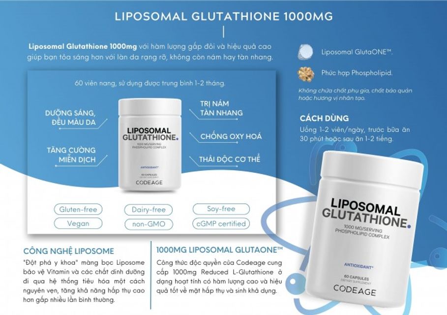 Viên uống Glu 1000mg Codeage Liposomal Glutathione 1000mg 60 viên 1