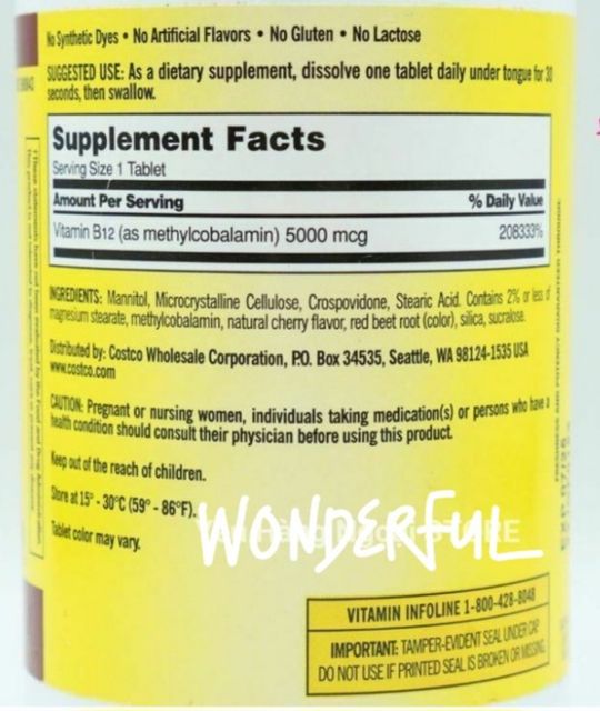 Vi&ecirc;n Uống Bổ Sung B12 Kirkland 5000mcg 300 Vi&ecirc;n, Mỹ 3