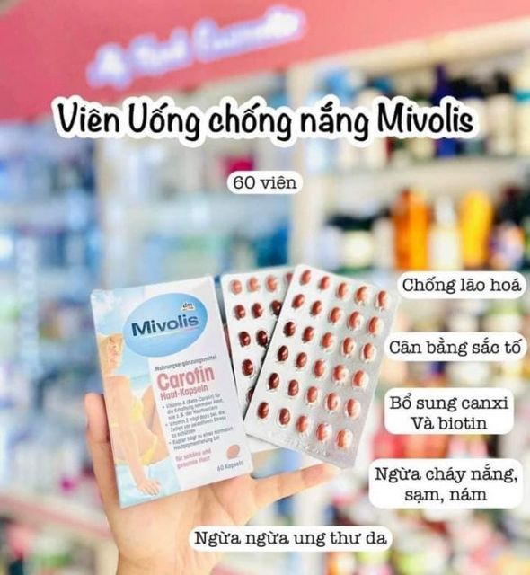 Vi&ecirc;n u&ocirc;́ng Ch&ocirc;́ng Nắng, Đẹp Da Carotin Mivolis 60 vi&ecirc;n, Đức 1
