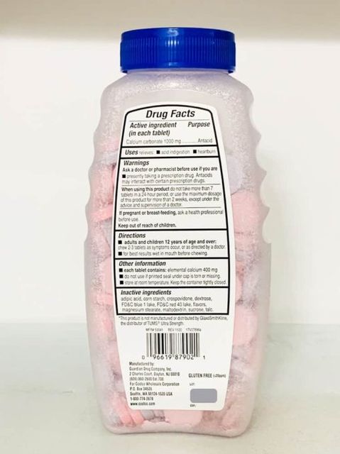 Viên nhai Kirkland Signature Antacid Calcium 1000mg 265 viên, Mỹ 2