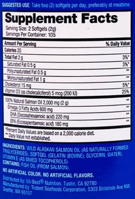 Viên Dầu Cá Hồi Omega Wild Salmon Oil 1.000mg 210 viên, Mỹ 2