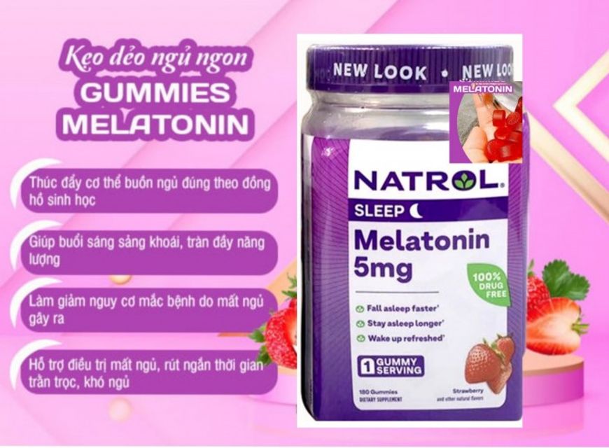 [M&acirc;̃u Mới] Kẹo Dẻo Gi&uacute;p Ngủ Ngon Mela'tonin vị D&acirc;u 5mg, 180vi&ecirc;n Mỹ 1