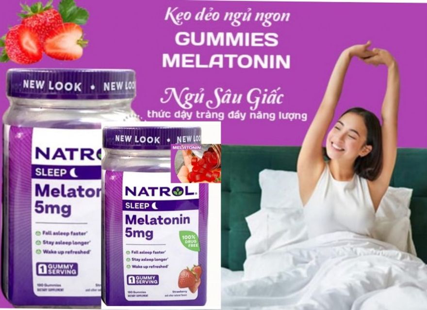 [M&acirc;̃u Mới] Kẹo Dẻo Gi&uacute;p Ngủ Ngon Mela'tonin vị D&acirc;u 5mg, 180vi&ecirc;n Mỹ 2