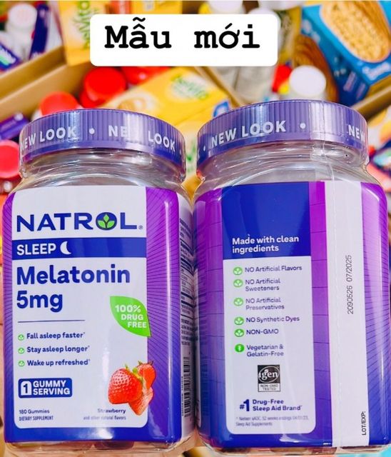 [M&acirc;̃u Mới] Kẹo Dẻo Gi&uacute;p Ngủ Ngon Mela'tonin vị D&acirc;u 5mg, 180vi&ecirc;n Mỹ 3
