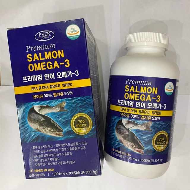 Viên uống dầu cá hồi Evergreen Premium Salmon Omega-3 lọ 300v 1