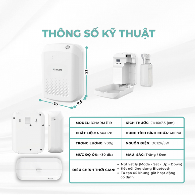 M&aacute;y x&ocirc;ng tinh dầu, khuếch t&aacute;n tạo m&ugrave;i thơm i119 iCHARM 2