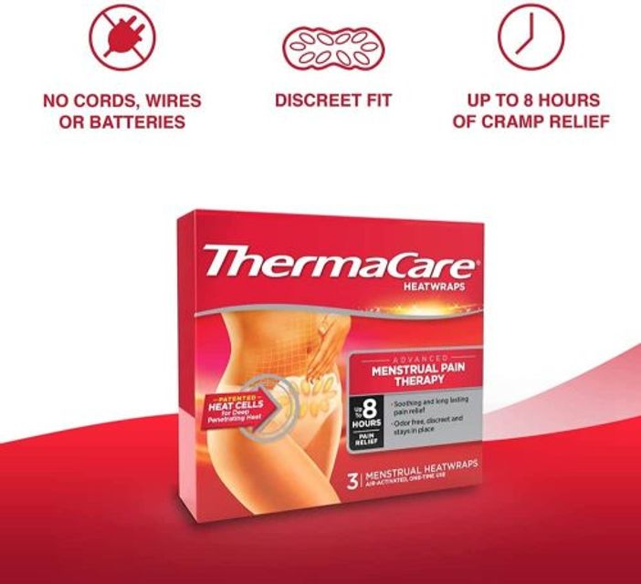 Miếng d&aacute;n n&oacute;ng giảm đau bụng kinh nguyệt ThermaCare HeatWraps 3 miếng 1