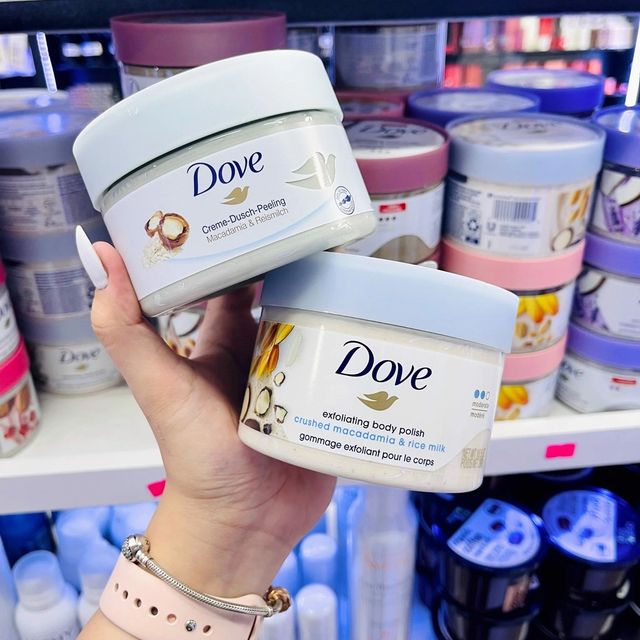 Tẩy Tế B&agrave;o Cngừng hẳn Dove Macadamia & Reismilch 225ml (H&agrave;ng Đức)