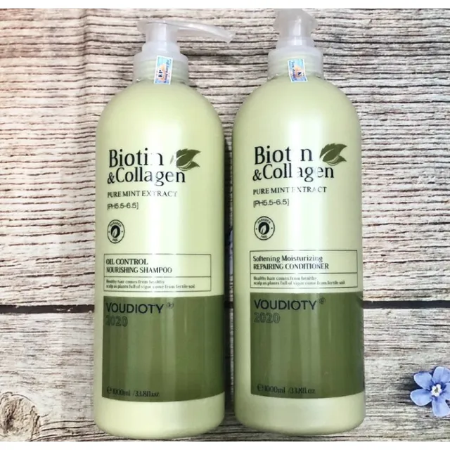 Cặp Gội Xả Biotin & Collagen Voudioty D&agrave;nh Cho T&oacute;c Dầu 1000ml - Xanh l&aacute;