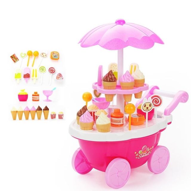 Đồ chơi đồ h&agrave;ng xe đẩy b&aacute;n kem chạy bằng pin c&oacute; đ&egrave;n v&agrave; nhạc 668-25