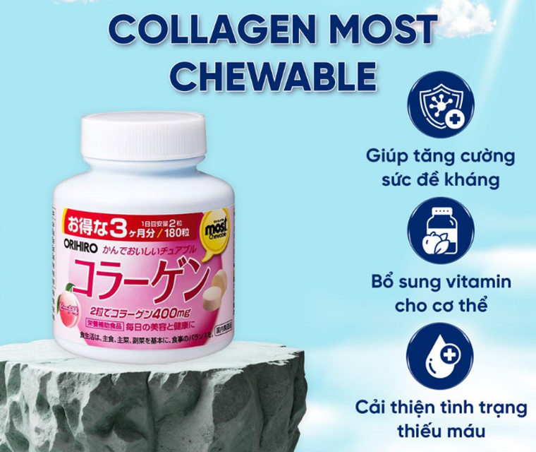 (H&agrave;ng nhập khẩu) Vi&ecirc;n nhai bổ sung collagen vị đ&agrave;o Orihiro Nhật Bản 180 vi&ecirc;n 3