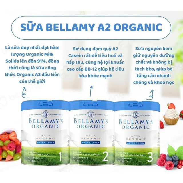 Sữa Bellamy's Organic A2 gi&uacute;p Ph&aacute;t Triển Xương Khớp N&atilde;o Bộ 800g