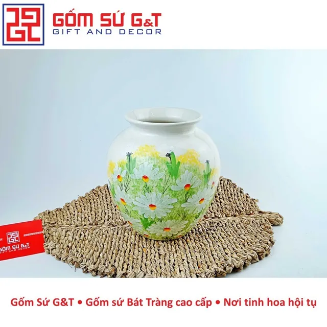 Lọ hoa trang tr&iacute; d&aacute;ng v&ograve; vẽ c&uacute;c họa mi Gốm Sứ G&T