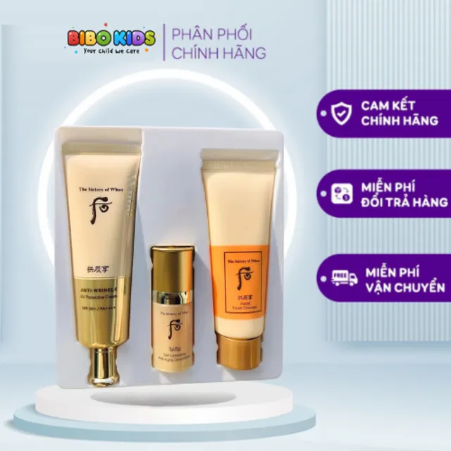 Set Kem Chống Nắng Chống Nhăn Whoo V&agrave;ng Wrinkle Sun Cream SPF 50/PA++++
