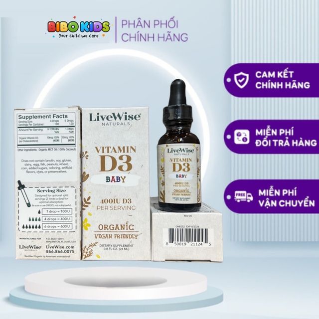 Vitamin D3 Tinh Khiết Thuần Chay Livewise Naturals Mỹ 24ml cho b&eacute;