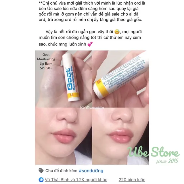 Son dưỡng m&ocirc;i Goat Moisturising Lip Balm SPF50+ 5g