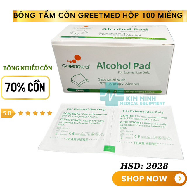 Th&ugrave;ng b&ocirc;ng tẩm cồn Greetmed 70%