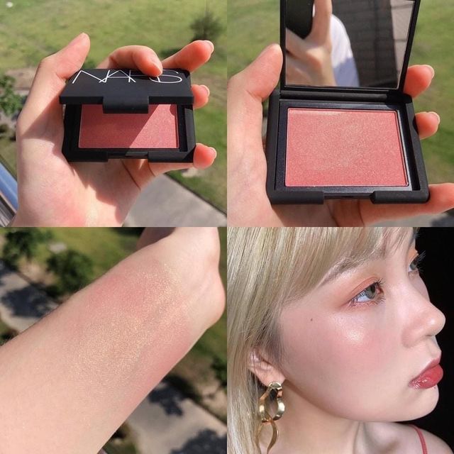Phấn M&aacute; Hồng Nars Orgasm 4.8G trước v&agrave; sau khi trang điểm