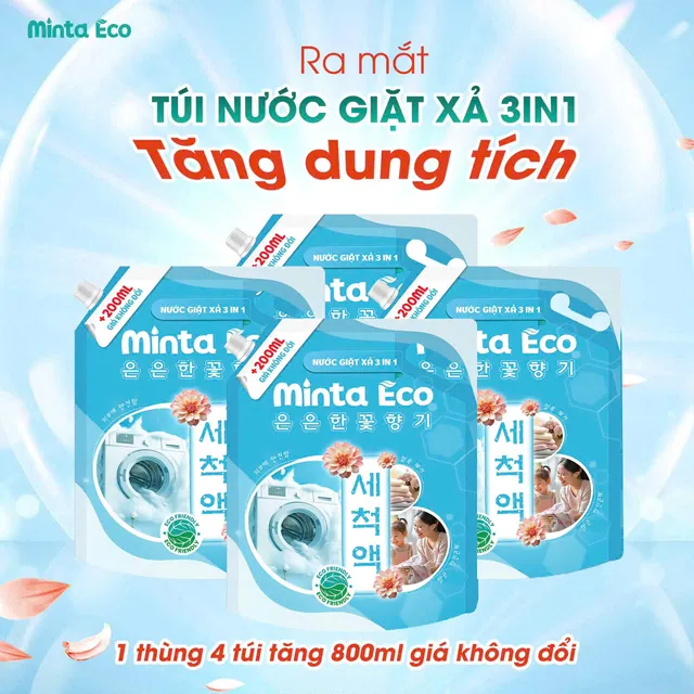 T&uacute;i nước giặt hữu cơ 3in1 hương thơm tươi m&aacute;t