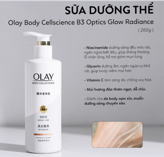 Sữa dưỡng thể OLAY Body Cellscience B3 Vitamin C 260g