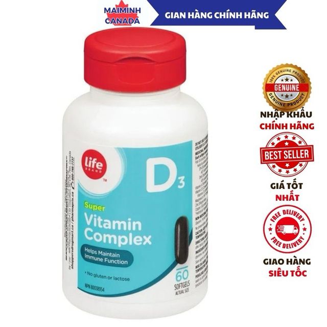 Vi&ecirc;n uống D3 complex Life brand Canada 60 vi&ecirc;n D3 Life