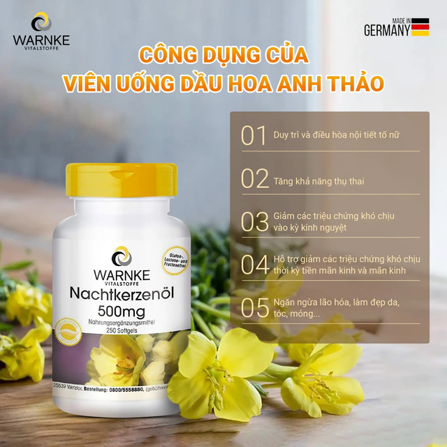 Lọ 100 Vi&ecirc;n Uống Hoa Anh Thảo Warnke Nachtkerzen&ouml;l 500mg