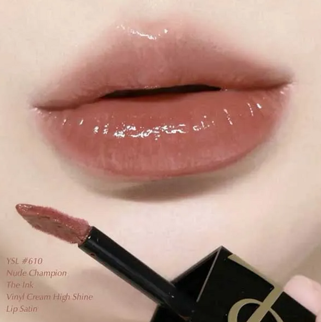 Son Kem YSL The Inks Vinyl Cream High Shine Lip Stain 610 Nude Champion M&agrave;u Cam Nude