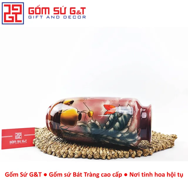 Lọ hoa d&aacute;ng ph&iacute;ch loe vẽ 3D sắc chuối b&ecirc;n lu Gốm Sứ G&T
