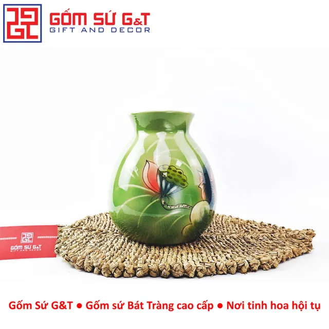 Lọ hoa d&aacute;ng rọ vẽ 3D Sen ph&uacute; qu&yacute; Gốm Sứ G&T