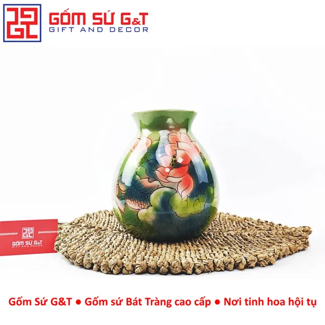 Lọ hoa d&aacute;ng rọ vẽ 3D Sen ph&uacute; qu&yacute; Gốm Sứ G&T
