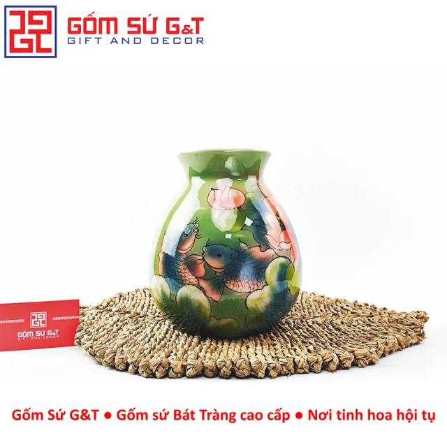 Lọ hoa d&aacute;ng rọ vẽ 3D Sen ph&uacute; qu&yacute; Gốm Sứ G&T