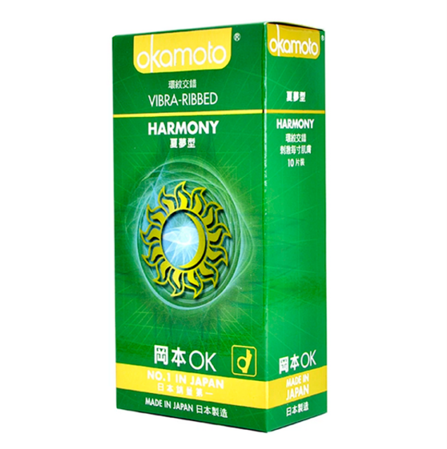 Hộp 10 bao cao su si&ecirc;u mỏng tiết họa h&igrave;nh lưới okamoto harmony vibra ribbed