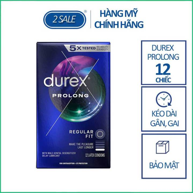 Hộp 12 Bao cao su c&oacute; gai g&acirc;n v&agrave; l&acirc;u ra Durex Prolong 5in1