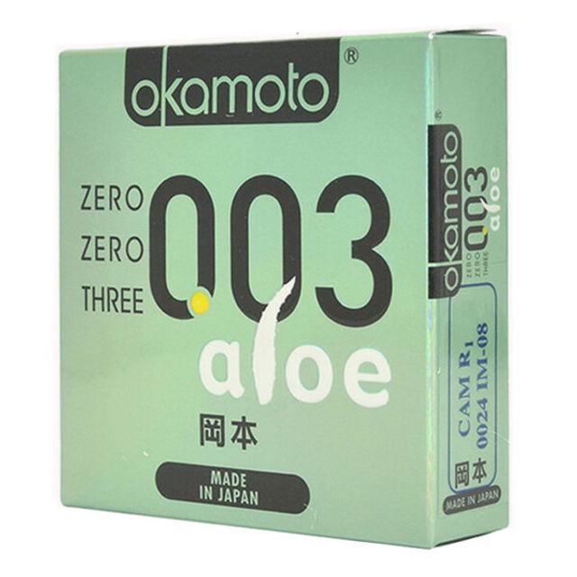 Hộp 3 Bao Cao Su Mềm Mại Tinh Chất L&ocirc; Hội Okamoto 0.03 Aloe