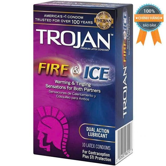 Bao cao su 2 lớp gel tăng kho&aacute;i cảm Trojan Fire and Ice Dual