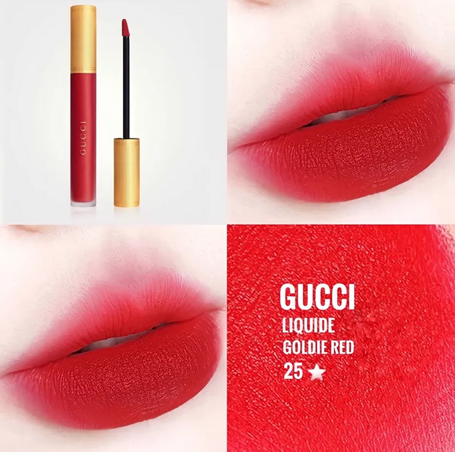 Son Kem Gucci Rouge Liquid Matte 25 Goldie Red M&agrave;u Đỏ Tươi