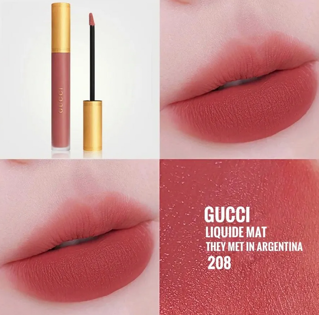 Son Kem Gucci Rouge Liquid Matte 208 They Met In Argentina M&agrave;u Hồng Đất