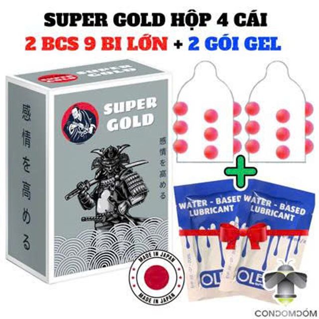 Bao cao su si&ecirc;u khủng Super Gold 9 bi lớn 1cm hộp 2 chiếc