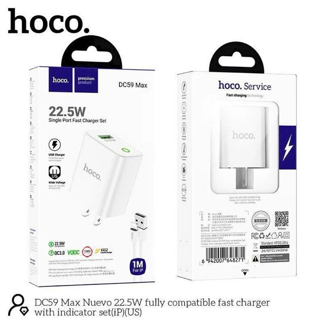 Bộ Sạc K&egrave;m D&acirc;y Hoco DC59 Max 22.5W