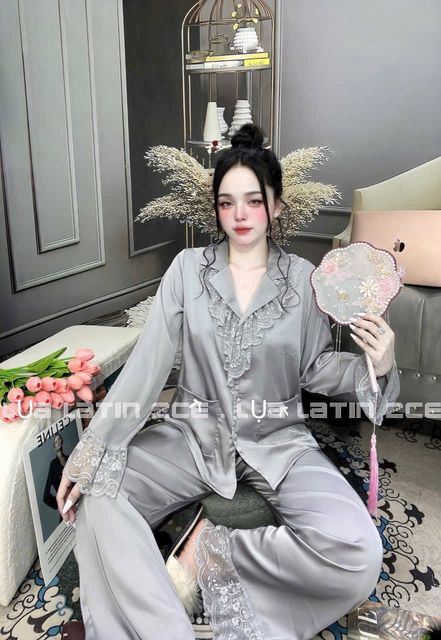 Set đồ ngủ d&agrave;i ren ngực bigsize