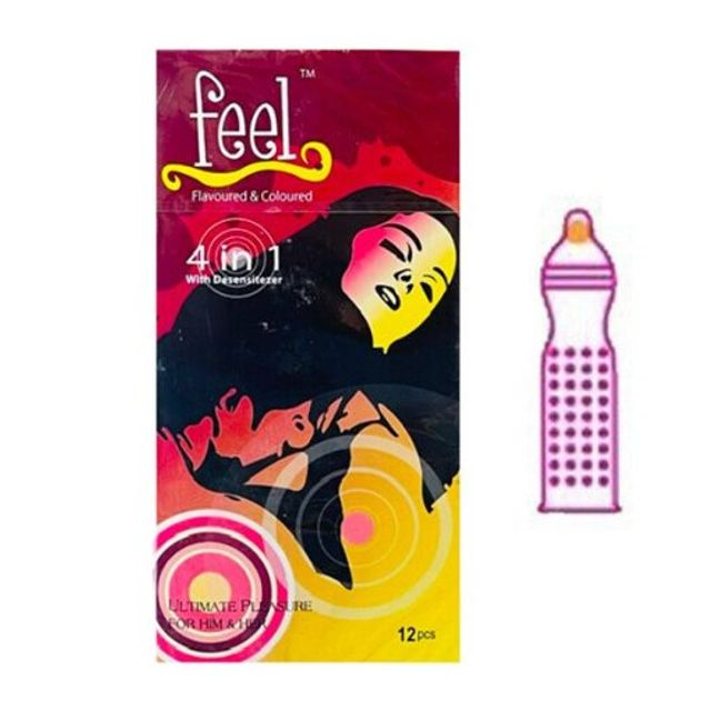 Bao cao su Feel 4in1 k&eacute;o d&agrave;i thời gian v&agrave; g&acirc;n gai &ndash; Hộp 12 C&aacute;i