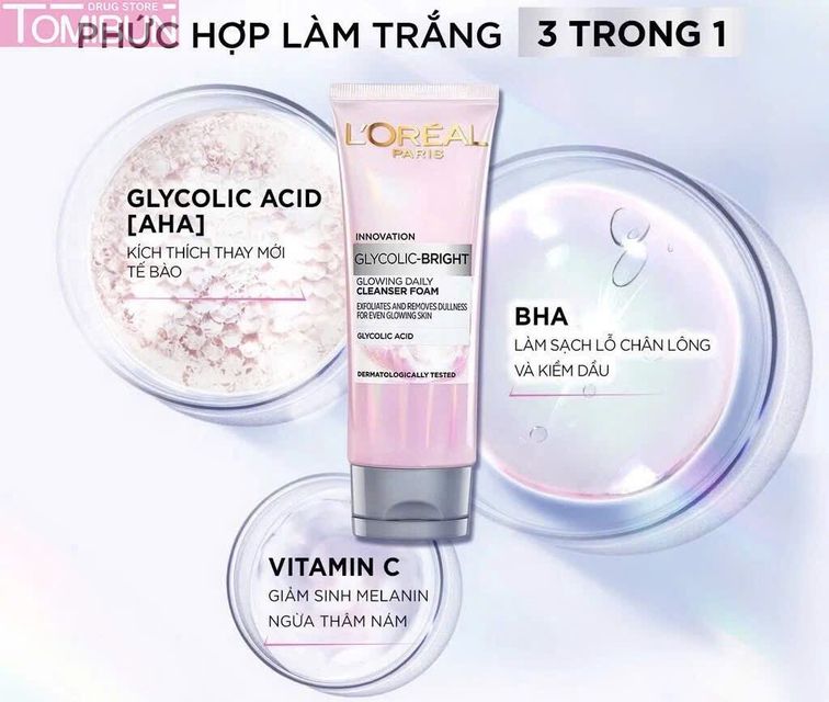 Sữa rửa mặt Loreal glycolic-bright 100ml